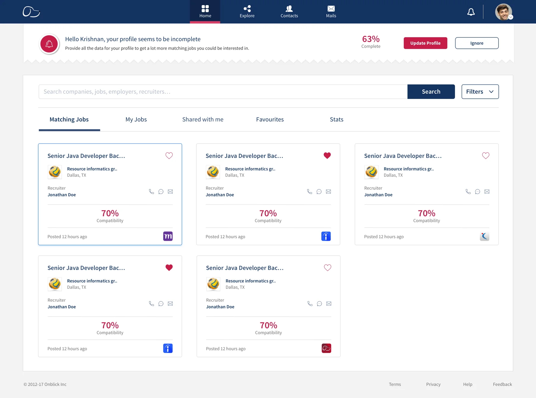 OnBlick jobseeker interface