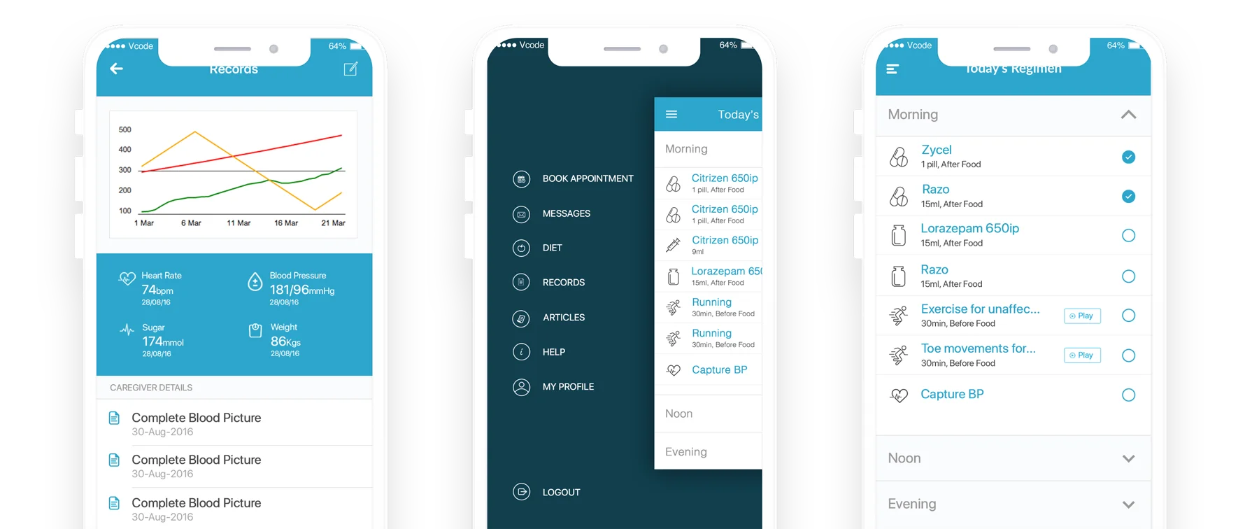 Onward Health patient mobile interfaces